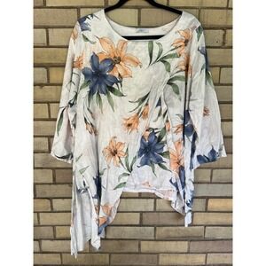 Kaktus Floral Asymmetric Hem Layered Faux Wrap Top White Size XL